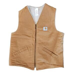 VTG Carhartt 90s Y2K Sherpa Lined Vest Sz L Workwear Union Made USA V03 Canvas